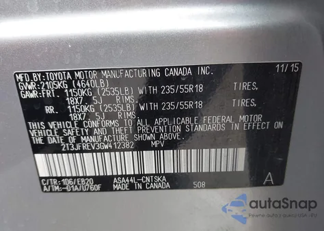 2016 Toyota Rav4 Se z USA, uszkodzony, nr VIN 2T3JFREV3GW412382